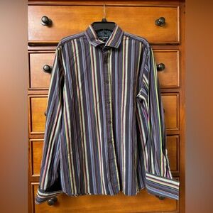 Express Designs Studio Contrast Flip Cuff Striped LS Button Down Shirt Sz XL